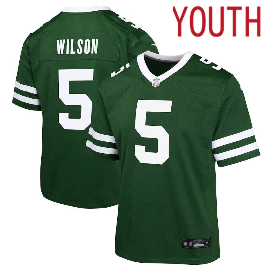 Youth New York Jets #5 Garrett Wilson Nike Legacy Green Game NFL Jersey